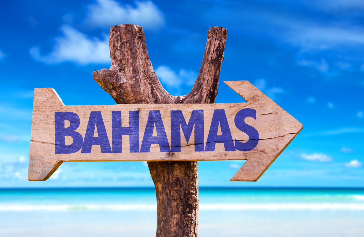 Bahamas sign with beach background